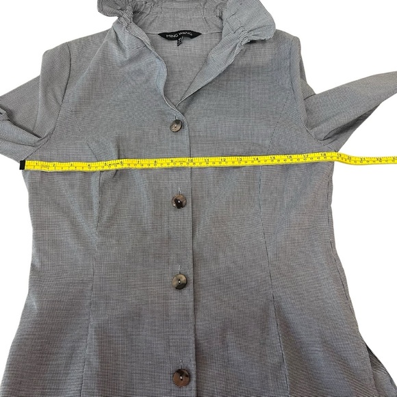 Ming Wang Check Stretch Cotton Poplin Ruffle Stand Collar Button Front Blouse XS - Picture 9 of 15